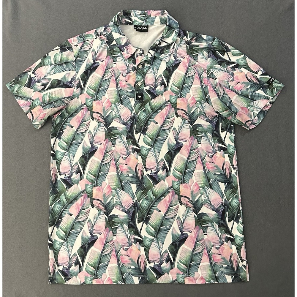 Bad Birdie Multi Palm Fronds Performance Stretch Golf Polo Shirt Size Large